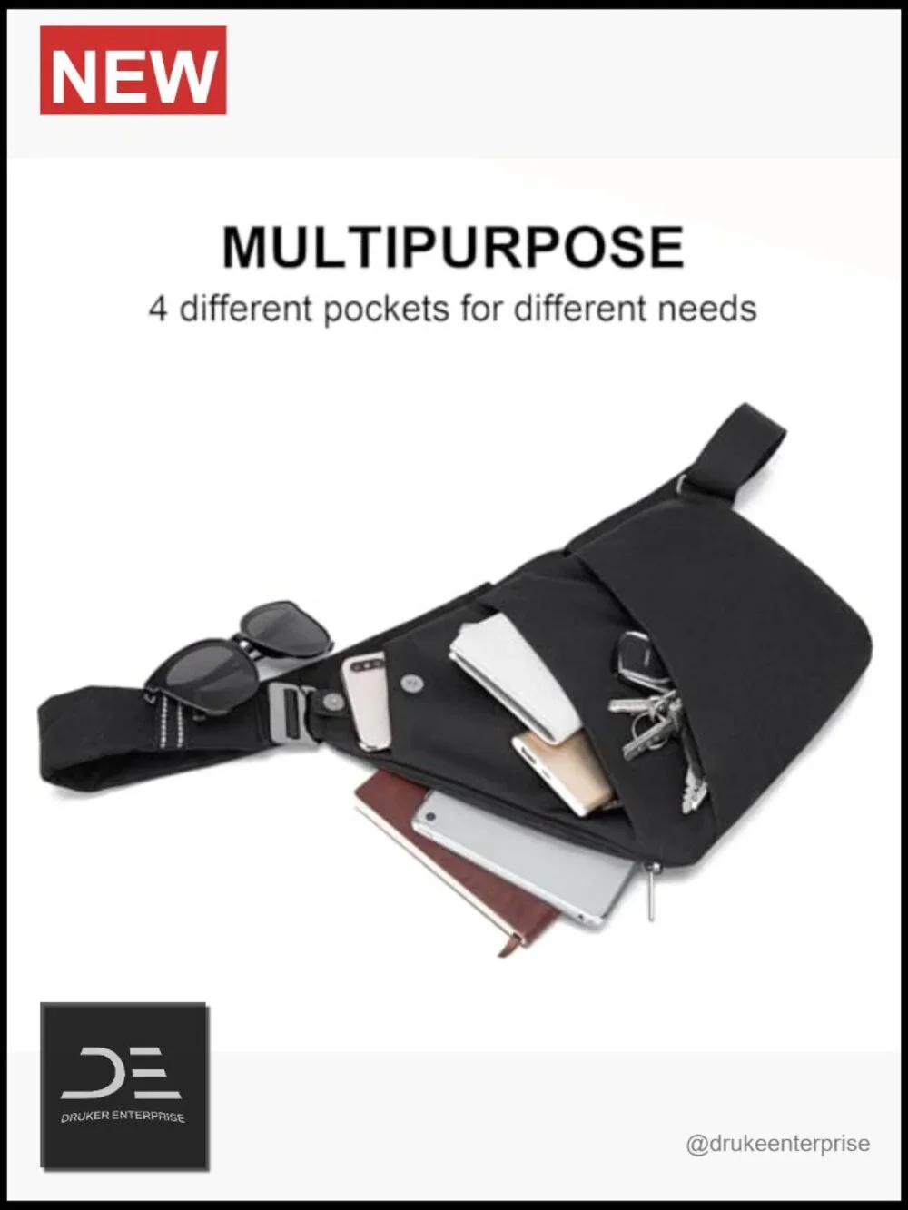 Crossbody Sling Bag, Water-Resistant Anti Theft Chest Pack, Minimalist Commuter
